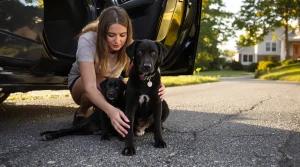 En voyant une chienne et ses 2 chiots au bord de la route, une automobiliste fait aussitôt demi-tour