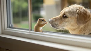 Relâché dans la forêt, cet écureuil revient chaque matin à la fenêtre jouer avec sa meilleure amie canine