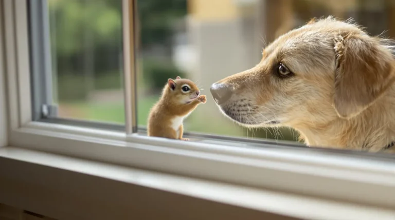 Relâché dans la forêt, cet écureuil revient chaque matin à la fenêtre jouer avec sa meilleure amie canine